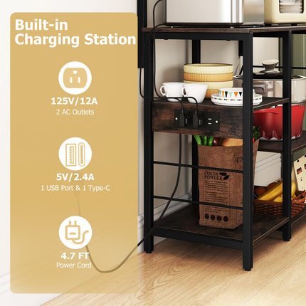 Dreamade Bakers Rack with Power Outlet and LED Lights