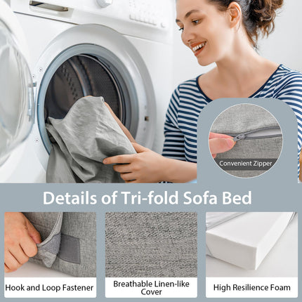 Dreamade 6 Inch Folding Sofa Bed Couch with Pillow, Tri-fold Mattress with High-Density Foam, Dark Grey
