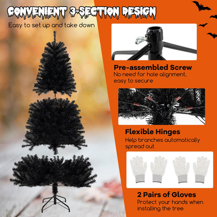 Dreamade 6/7/8 FT Pre-Lit Black Halloween Tree, Artificial Hinged Christmas Tree with 280/380/500 Orange & Purple LED Lights