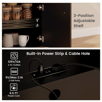 Dreamade Rolling Kitchen Island Cart with Drop Leaf, Power Outlet, Spice Rack, 12 Wine Rack