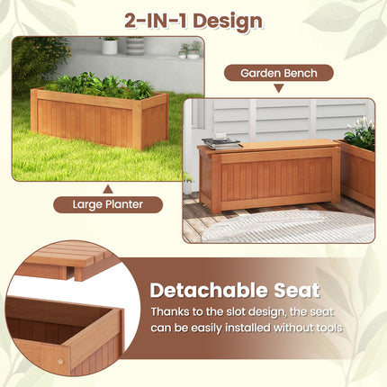 Dreamade 2-in-1 Outdoor Bench, Wood Raised Garden Bed with Open Base, Teak Oil Finish