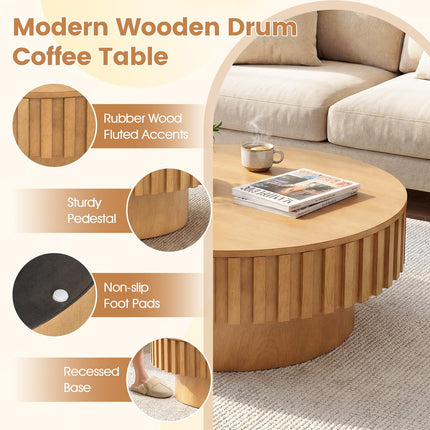 Dreamade Round Coffee Table with Storage | Modern Drum Fluted Center Table with Solid Wood Veneered