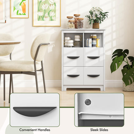Dreamade Storage Cabinet with Large Drawers, Open Storage Compartments, Anti-Tipping Kit, White
