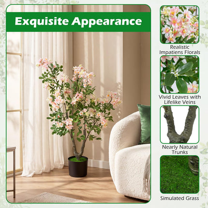 Dreamade 36" Artificial Impatiens Blossom Tree w/Mini Fruits & Faux Grass
