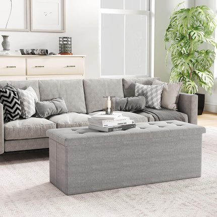 Dreamade 43 Inches Folding Storage Ottoman Bench Upholstered Storage Chest with Side Pocket