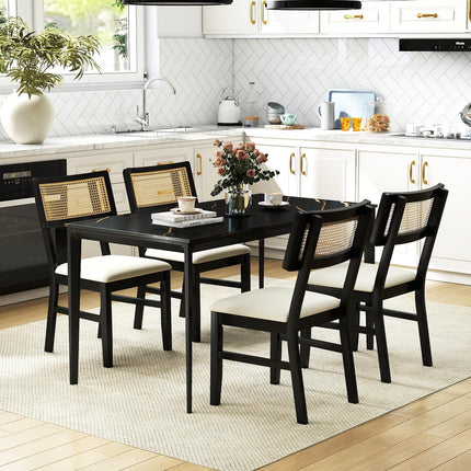 Dreamade Fabric Upholstered Dining Room Chairs w/Padded Seat Rubber Wood Legs & Curved Backrest