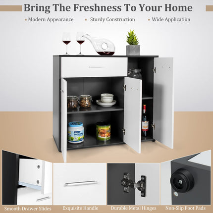 Dreamade Buffet Cabinet with Storage, 3 Door Kitchen Cupboard with Large Drawer, Adjustable Shelf