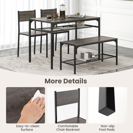 Dreamade Dining Table Set for 4, Kitchen Table with Chairs & Bench, Storage Racks