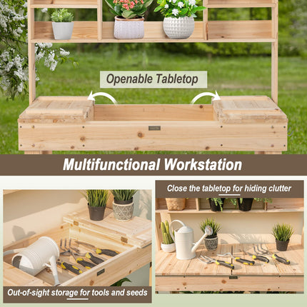 Dreamade Garden Potting Bench Table, Large Workbench Table with Shelves, 43.5"x19.5"x 60.5"