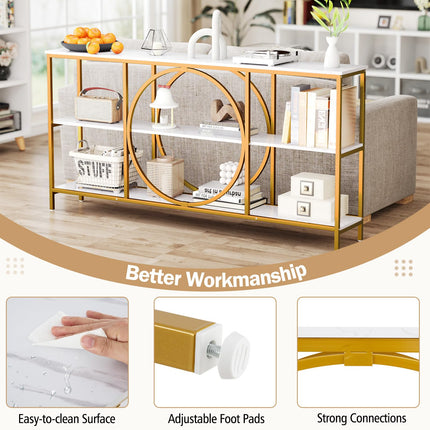 Dreamade 3-Tier Long Console Table Narrow Entryway Table with Faux Wood Grain Top & Heavy-Duty Metal Frame
