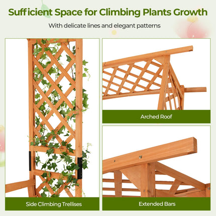Dreamade Garden Arch Trellis with Bench - 63''W x 79''H Wooden Arbor with 2-Person Outdoor Bench