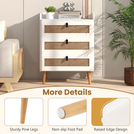 Dreamade Rattan Nightstand, Boho 2/3-Drawer Dresser with 4 Solid Wood Legs