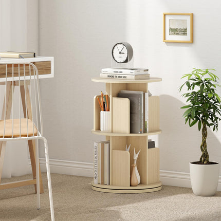 Dreamade 2-Tier Rotating Bookshelf 360° Display Rack w/Dividers & Anti-Falling Baffles