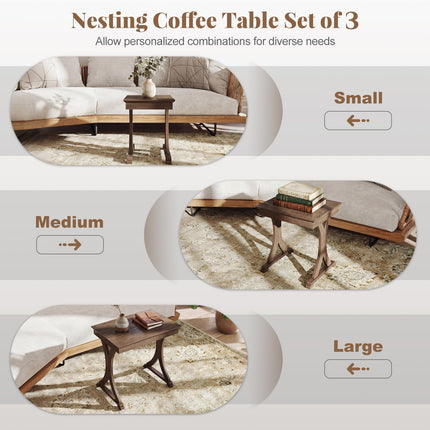Dreamade Nesting Coffee Table Set-of-3 - Stackable Rectangular Sofa End Side Table