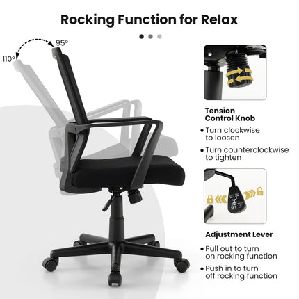 Dreamade Office Desk Chair with Lumbar Support, Ergonomic Mesh Office Chair with Wheels and Armrests
