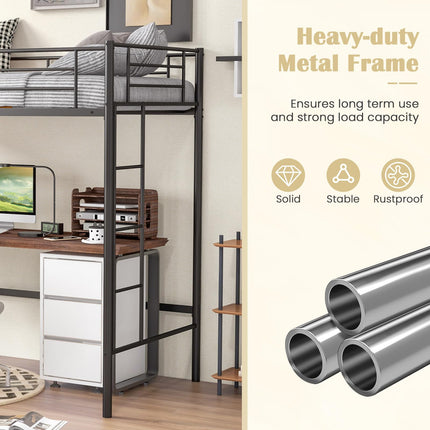 Dreamade Metal Loft Bed Twin Size, Heavy Duty Metal Loft Bed Frame