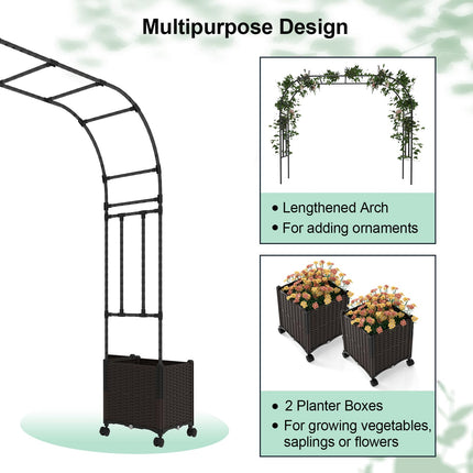 Dreamade 6.6 FT Garden Arch with Trellis and 2 Planter Boxes
