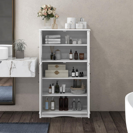 Dreamade Bathroom Floor Storage Cabinet - Linen Floor Cabinet with Doors and Adjustable Shelves