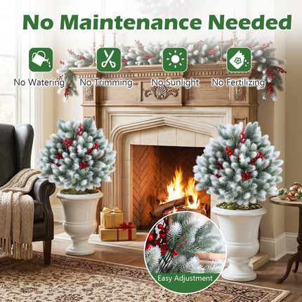 Dreamade 27.5" Faux Pine Needle Bushes with Ground Spikes | Artificial Cedar Topiary Ball Trees Set of 2
