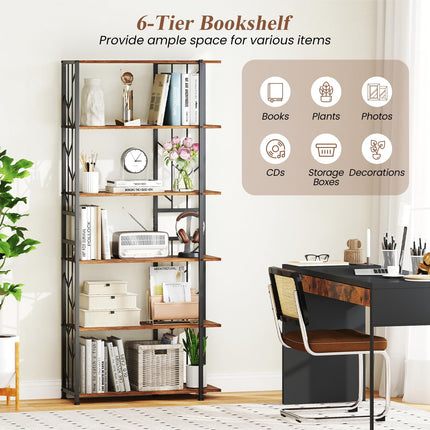 Dreamade 6-Tier Bookshelf Modern Geometric Bookcase with Heavy-Duty Metal Frame