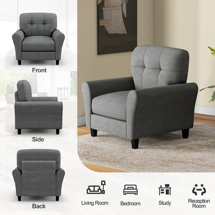 Dreamade Modern Mid-Century Accent Chair - Linen Living Room Chair with Tufted Back, Grey