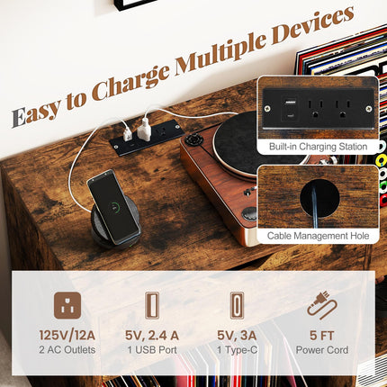 Dreamade Large Record Player Stand with Charging Station