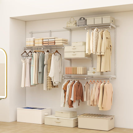 Dreamade Closet Organizer System 4-8 FT Wall-Mounted Closet Shelves and Rod