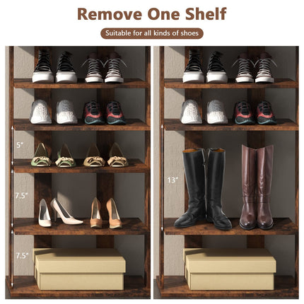 Dreamade 7-Tier Wooden Shoe Rack, Double Row Shoe Organizer for 14 Pairs, Customizable Height