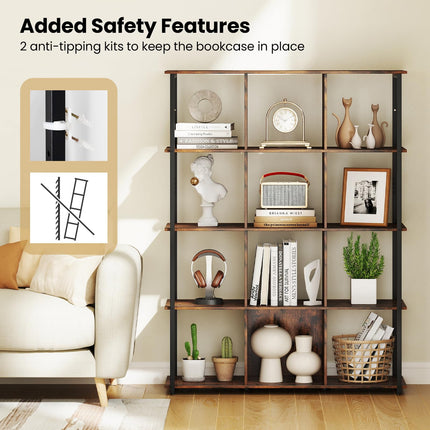 Dreamade 12 Cube Bookcase 5 Tier Industrial Bookshelf