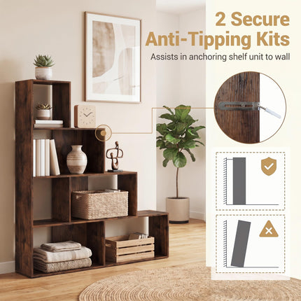 Dreamade 6 Cube Geometric 4-Tier L-Shaped Bookcase with Cubes (1/2)