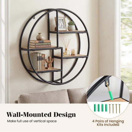 Dreamade Industrial Style Round Wall Shelves for Living Room