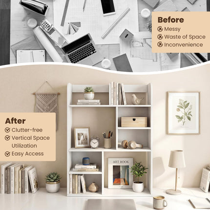 Dreamade 3-Tier Desktop Bookshelf | 23.5" Desk Hutch Dorm with 8 Open Storage Cubes