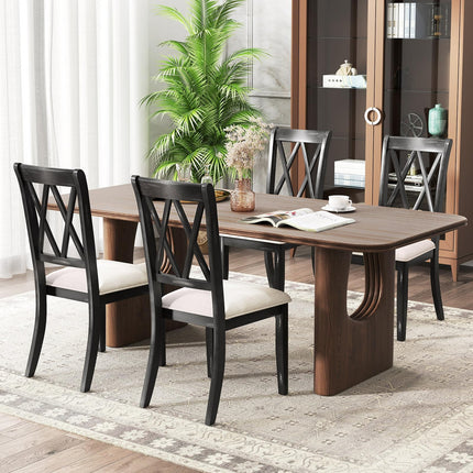 Dreamade Wooden Dining Chairs Set of 2/4 Upholstered Kitchen Chair w/Distressed Rubber Wood Legs Curved Cross Back