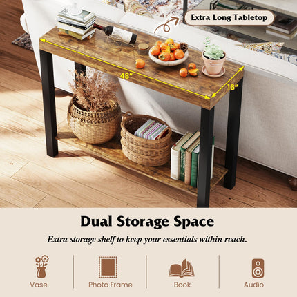 Dreamade 48-Inch Bar Table, Narrow Pub Table with Counter Height, Open Shelves, Solid Wood Frame