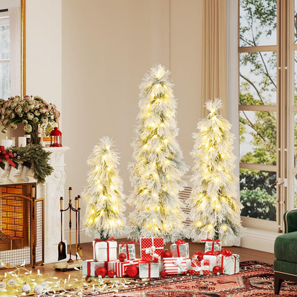 Dreamade 3' 4' 5' Pre-Lit Snow Flocked Christmas Tree Set of 3 | Holiday Seasonal Decor