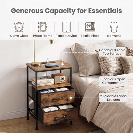 Dreamade 24.5" Nightstand with Charging Station & 2 Fabric Drawer (1/2)
