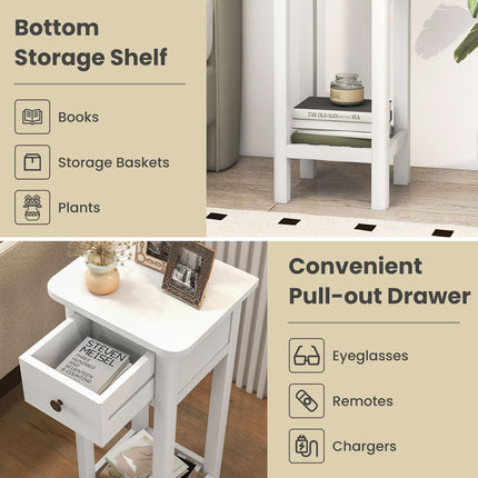 Dreamade Narrow End Table with Drawer, Tall Acacia Wood Side Table with Bottom Shelf, Modern Bedside Tables