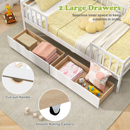 Dreamade Twin Daybed with Drawers, Wooden Twin Bed Frame with Side Storage & Slats Support