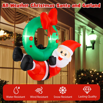Dreamade Christmas Inflatables, 4FT Blow up Santa Claus w/LED Lights & Christmas Wreath