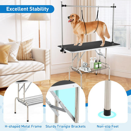 Dreamade 47'' Dog Grooming Table with Adjustable Arm & 2 Nooses