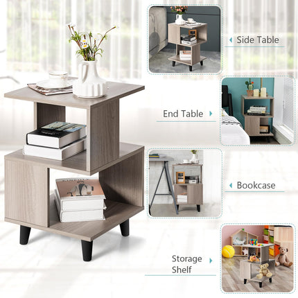 Dreamade 3-Tier Geometric Bookshelf Set of 2 with Open Storage Shelves