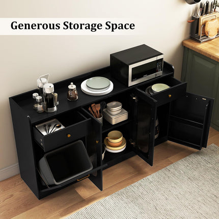 Dreamade 55" Farmhouse Buffet Cabinet w/Hidden Tilt Out Trash Can