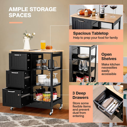 Dreamade Kitchen Island Cart with Storage, Bar Serving Cart on Wheels with 3 Deep Drawers