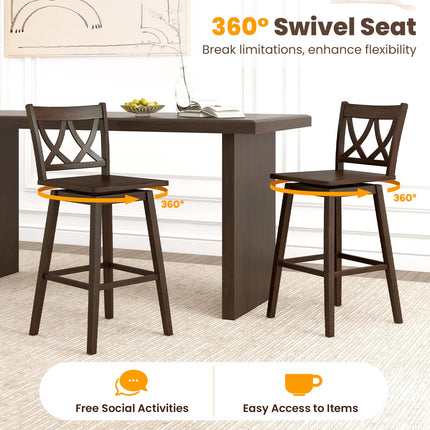 Dreamade 29" Bar Stools Set of 2/4, Swivel Wooden Bar Chairs with Rubber Wood Frame, for Kitchen Island, Restaurant & Pub, Dark Grey
