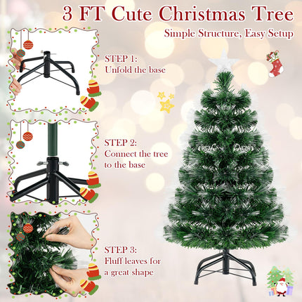 Dreamade 3 FT Pre-Lit Fiber Optic Christmas Tree with Slow-Flashing Multicolored Optical Fibers