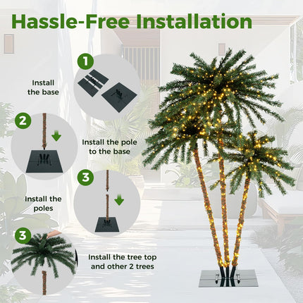 Dreamade Pre-Lit Artificial Christmas Tree, 4/5/6 FT Triple Coconut Plam Trees with Metal Base