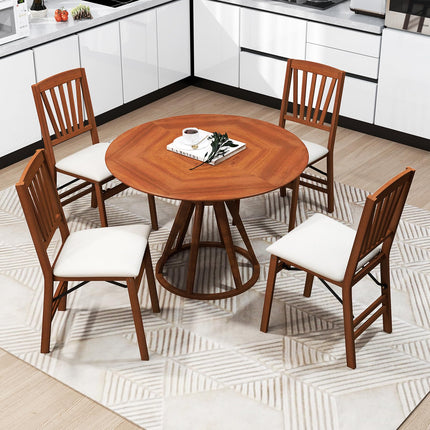 Dreamade Folding Dining Chairs Set of 2/4, Modern Kitchen Chairs w/Padded Seat & Slatted Backrest, Rubber Wood Frame