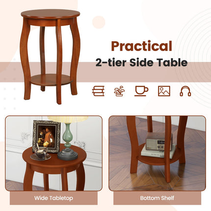 Dreamade 2-Tier End Table, Narrow Tiered Telephone Table with Storage Shelf, Solid Wood Legs