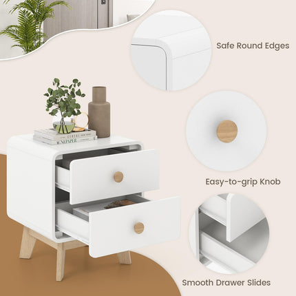 Dreamade Night Stand with 2 Drawers, Mid Century Modern Bedside Table with Cute Round Knobs
