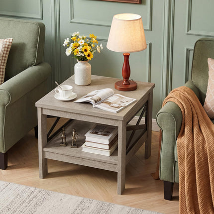 Dreamade 2-Tier Square End Table with Storage Shelf & X-Frame